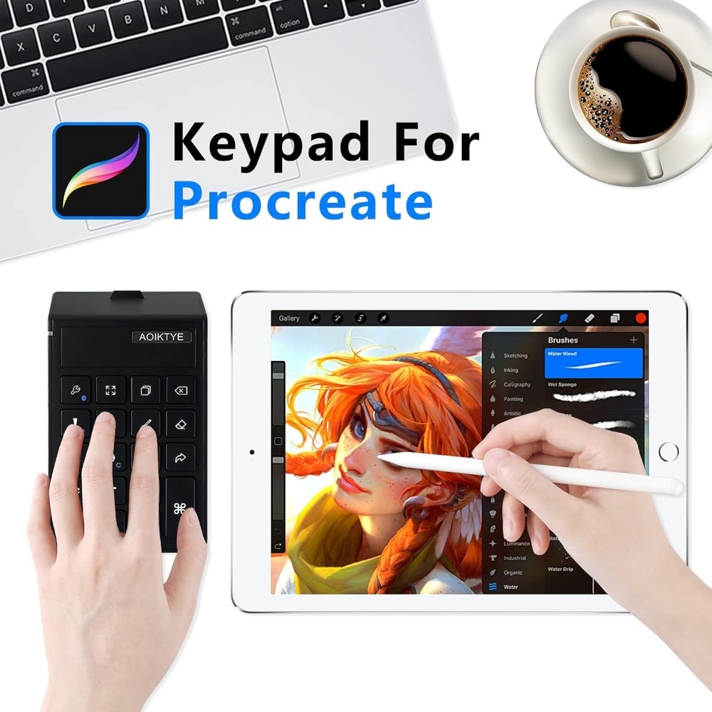 AOIKTYE Procreate Shortcut Keyboard Wireless iPad Drawing Controller - Picture 4 of 10